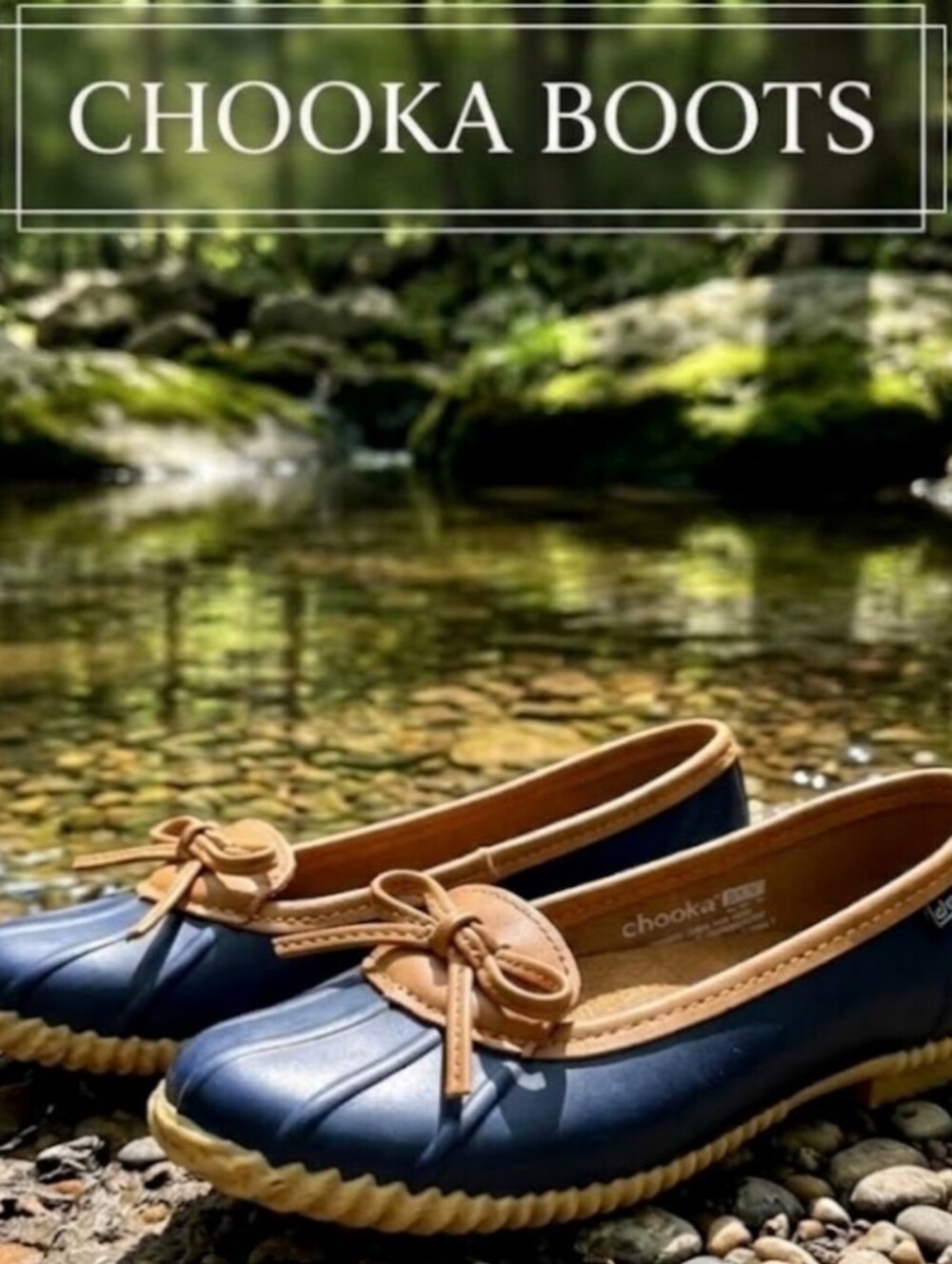 Chooka Navy Blue & Tan Duck Boot Slip-On Flats with Bow Bow AccentSelling Pri